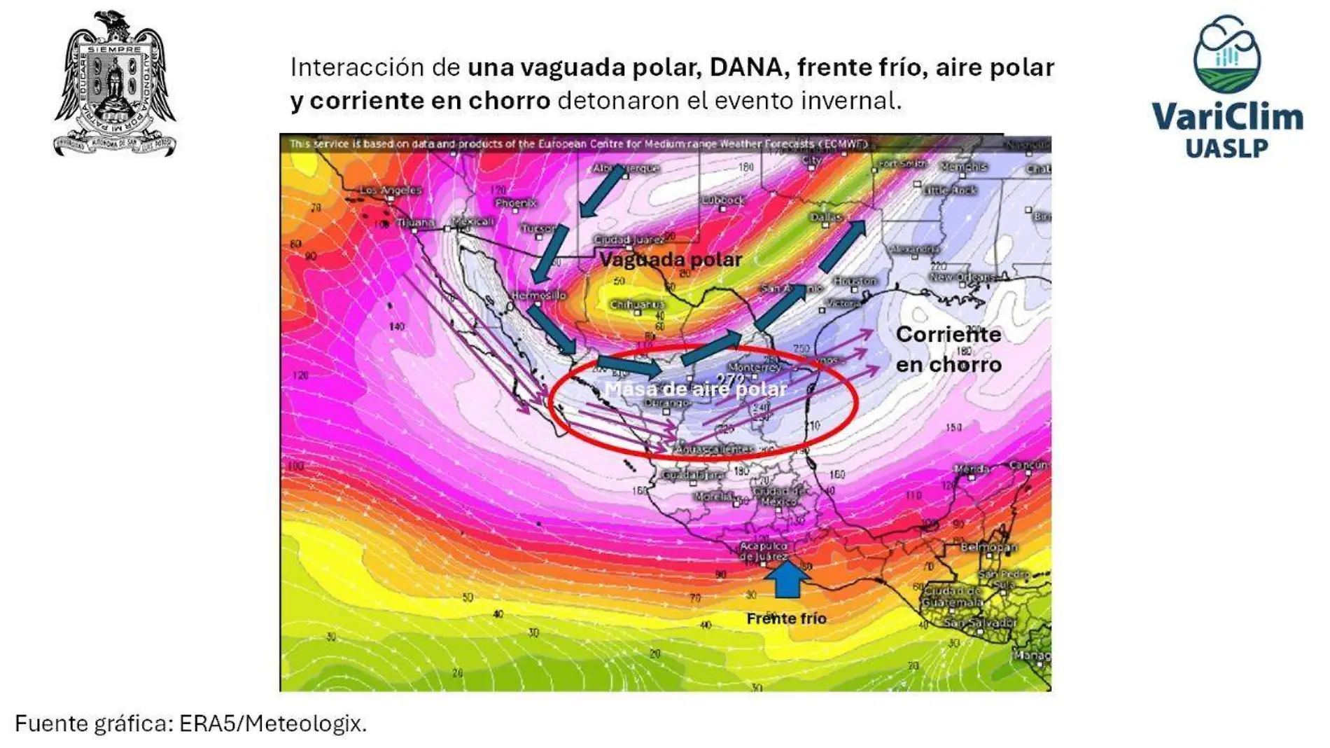 Frente frío, aire polar y corriente que detonó evento invernal